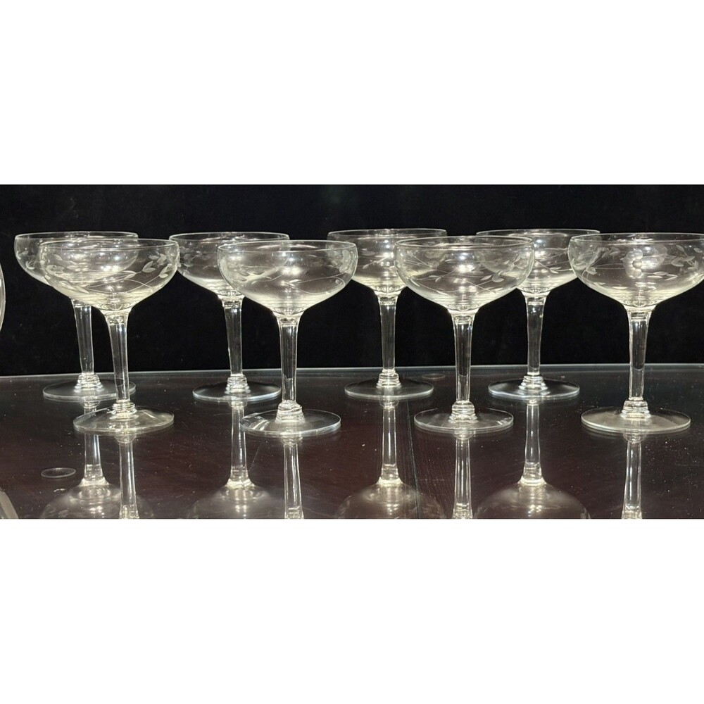 Heritage by PRINCESS HOUSE Etched Floral Glass Champagne/Sherbet Set-8 Estate
